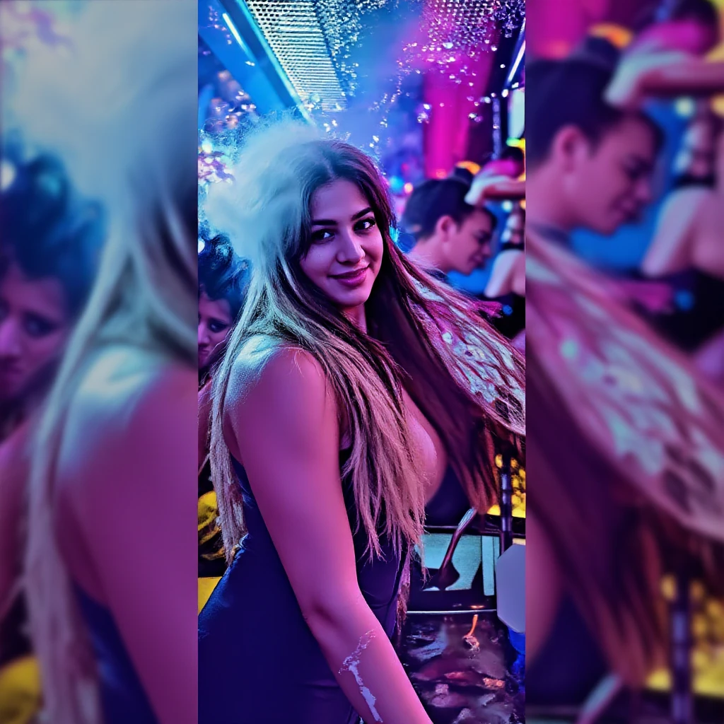 a woman in a black dress holding a cell phone and a purse, candid picture, candid photo, candid shot, candid!! dark background, sexy girl, attractive girl, candid photograph, by Max Dauthendey, sexy :8, indian super model, seductive lady, black top, indian, blue tight tshirt, cleavage, very seductive pose, taken in night club