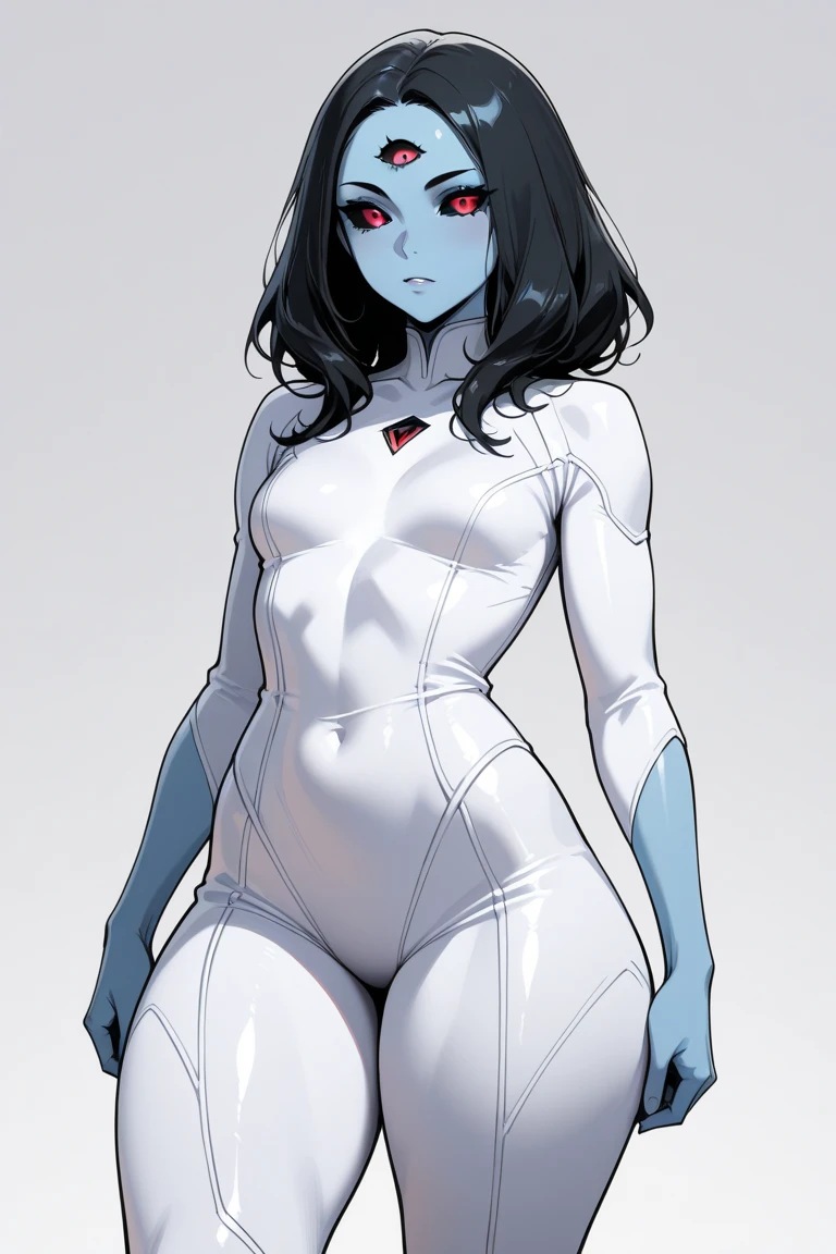 <lora:KillerFrost-10:0.6>,KillerFrost,1girl,solo,short dark blue hair BREAK
(light blue makeup, light blue mascara, light blue lipstick, light blue eye shadow:1.2) BREAK
(pale skin:1.5) BREAK
(blue skimpy bodysuit:1.1),deep revealing cleavage,deep plunging neckline,(white thighhighs:1.1),navel BREAK
ice,white fur BREAK
revealed cleavage,exposed large breasts,(covered nipples:1.1) BREAK
(ambient lighting:1.1)(ultra realistic,32k,RAW photo:1.1),(high detailed skin:1.1),8k uhd,dslr BREAK
high quality,film grain,(shiny glossy translucent clothing:1.1) BREAK
looking at viewer seductively,full shot,simple background,insanely detailed,best quality,masterpiece,(photorealistic:1.2),