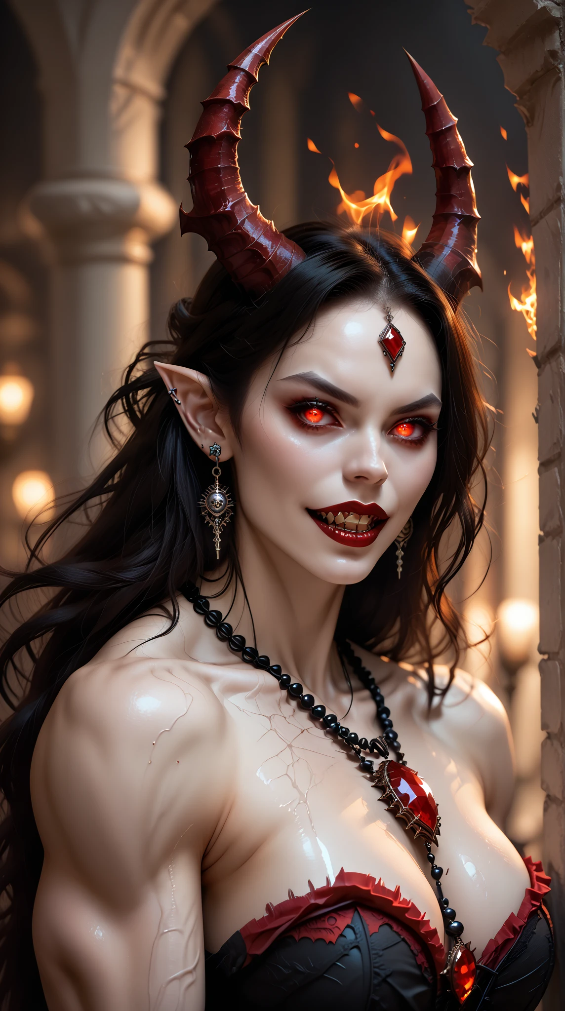 tiefling nua seios gandes , naughty smile, straightening pubic hair