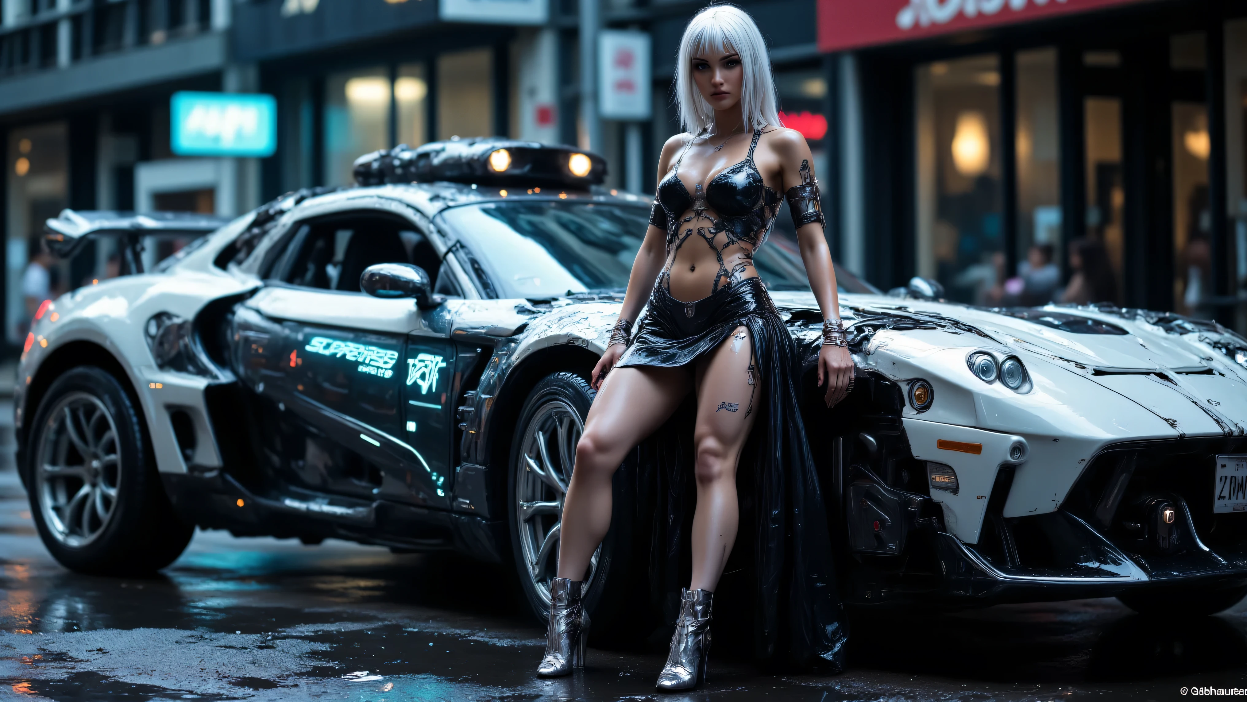 (Masterpiece, Superb Quality, Super Detail, High Resolution), Male Focus, (((Kamen Rider Empty Me))), (((Mechanized))), (Body Details), (She Has Long White Hair, Big Breasts, Slim), (Standing Pose), Pose for Photo, Top View, City Ruins, Background Details, (((Full Body))), From Above, Solo --auto