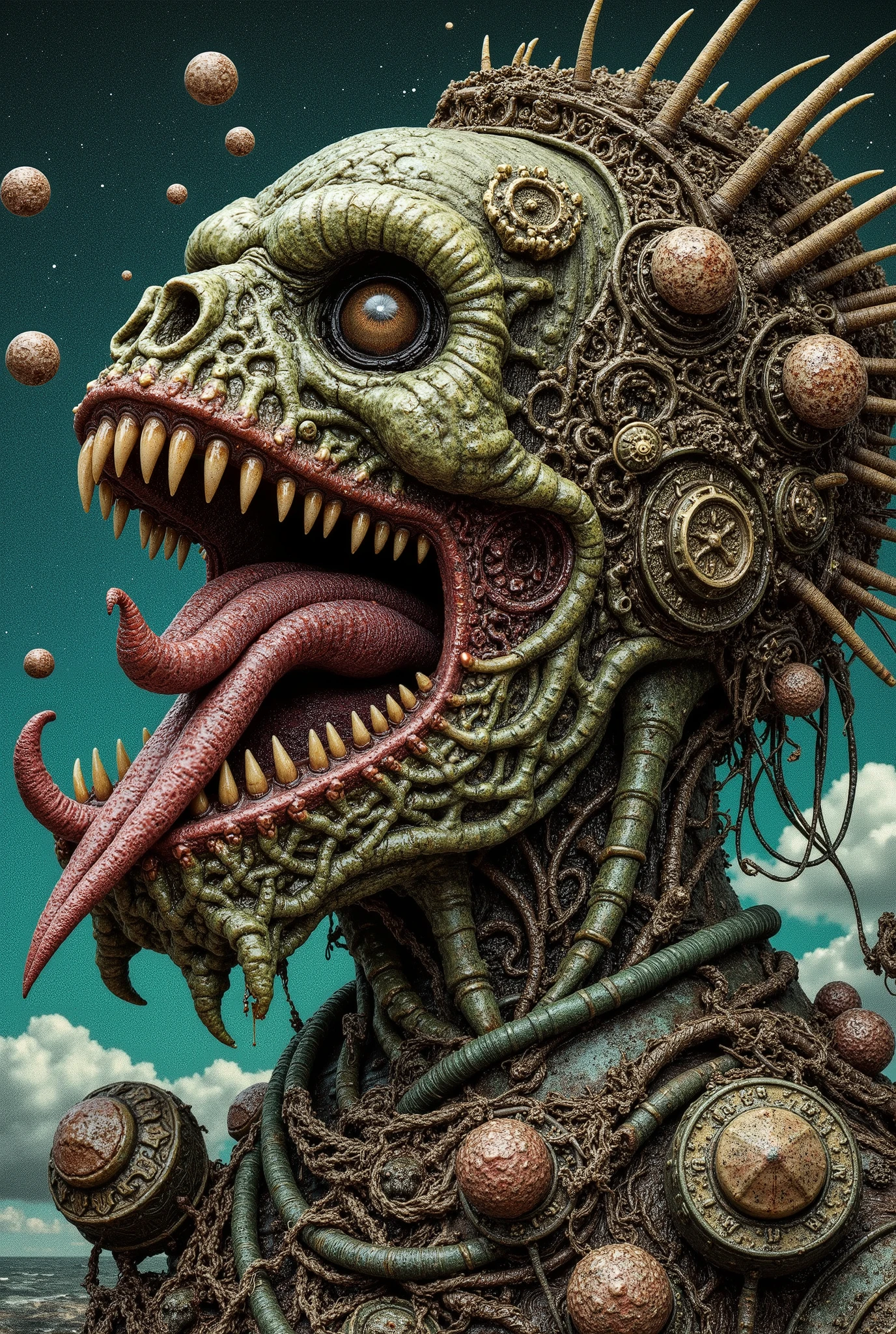 Nurgle plagued man Starmer of Endless Keir, terrible teeth in a terrible jaw, glitched and double exposure and corrupted file, wires and endless braces