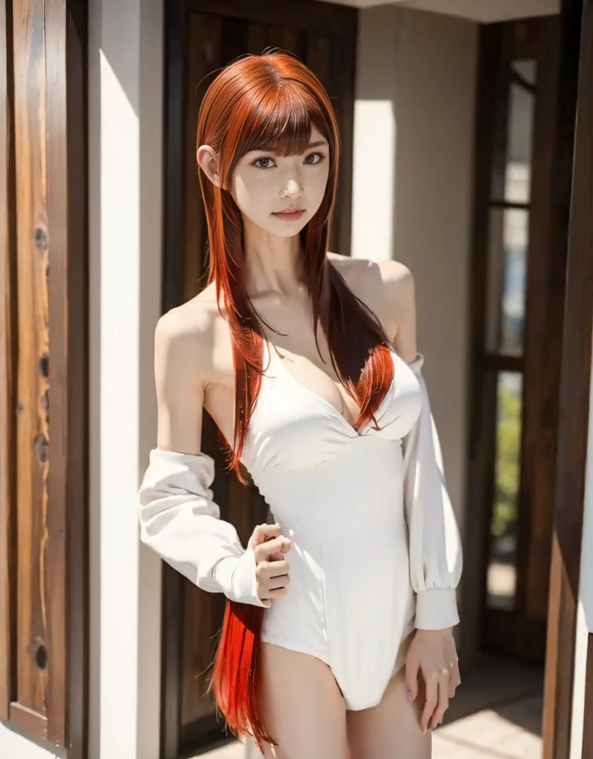 Painting of a woman in a white dress sitting on the ground, sketchy artstyle, Asuka Langley Souryu, biomechanical oppai, Asuka Langley, digital sketch, by Yoshihiko Wada, Asuka Langley Soryu, Asuka Langley Souryu, clip studio paint, painted in anime painter studio, Asuka, made with anime painter studio