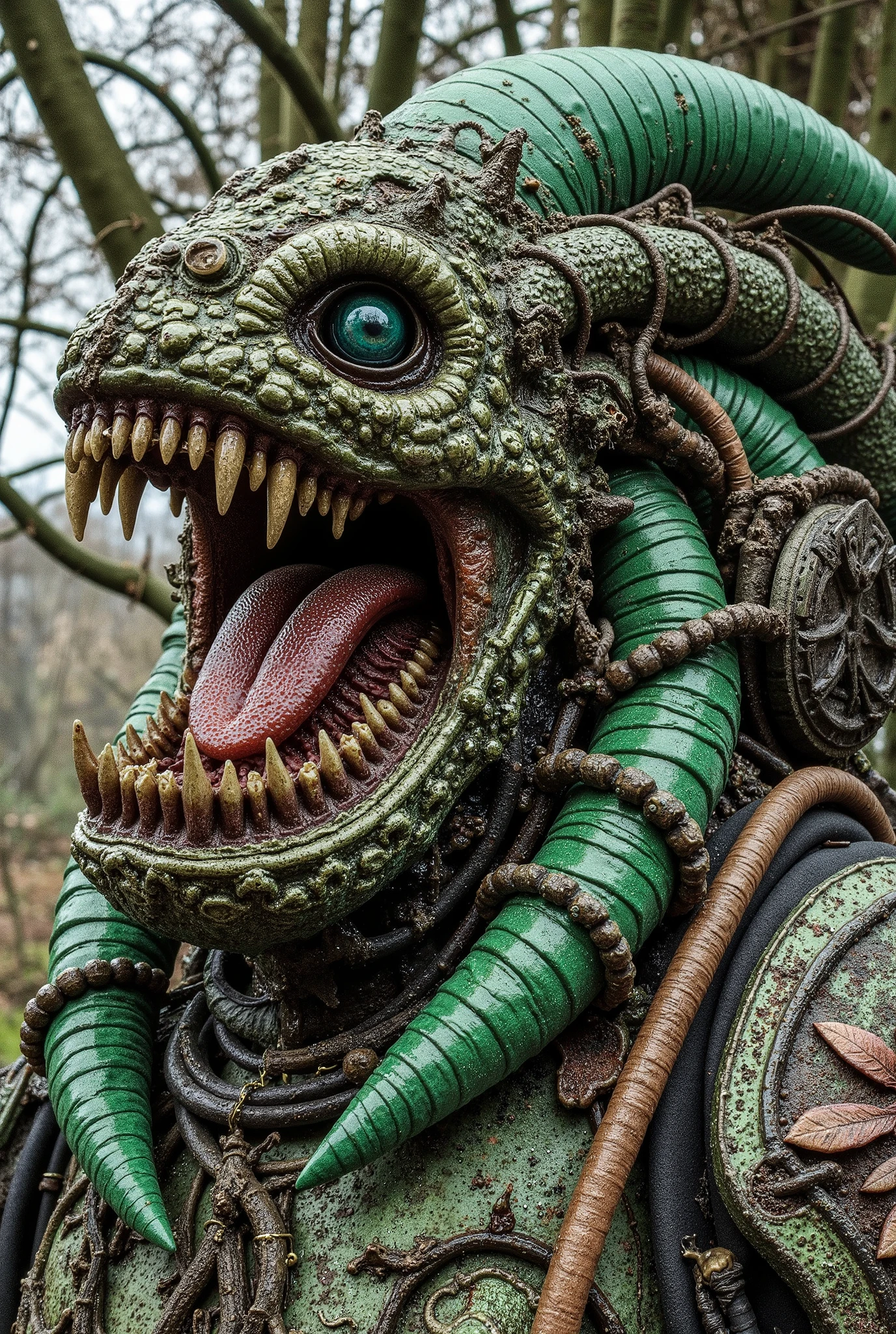 Nurgle plagued man Starmer of Endless Keir, terrible teeth in a terrible jaw, glitched and double exposure and corrupted file, wires and endless braces