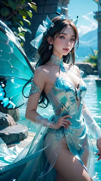 holding milk tea in hand,Blue-violet dreamy color,A sense of fatalism,best qualtiy,Main layout,Light lighting,mermaids,Long fish tail,the sea,Ishimaru,the elf,A cup of milk tea in his hand,Gauze sleeves,water fairy,closeup fantasy with water magic,Ethereal fantasy,fairy aesthetics,astral fairy,beautiful and elegant elf queen,ethereal fairytale,beautiful ancient frost witch,fantasy aesthetic!,Fairy tale core,anime cosplaying,EtherealBeauty,Fantasy art style,Anime girl role play,Ethereal fantasy,beautiful fairie,orthofacial