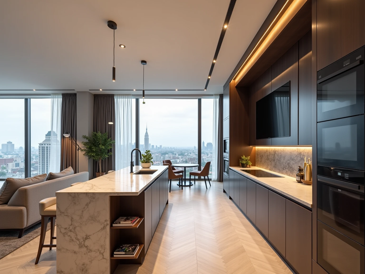 Photorealistic studio apartment of huge of dimension, taken from the ...