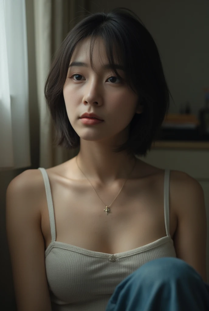 (masterpiece, photorealistic:1.4, extremely intricate:1.3, radiosity, photon mapping, dtx, 8K), ((((closeup necklace, white t-shirt, humid, [medium breasts:large breasts:0.8])), humid, [skin detail:freckles:0.7], natural, 19 year teenage supermodel), dark room, ((stone shower, glass shower, clean)))cyberpunk girl seductive pose leds ass light and shadow, ultra-realistic, 16K. 3D style, , Octane render, ray tracing, depth of field, super detail  

sitting on a chair in a cyberpunk room in a very sexy futuristic outfit with outstretched legs

