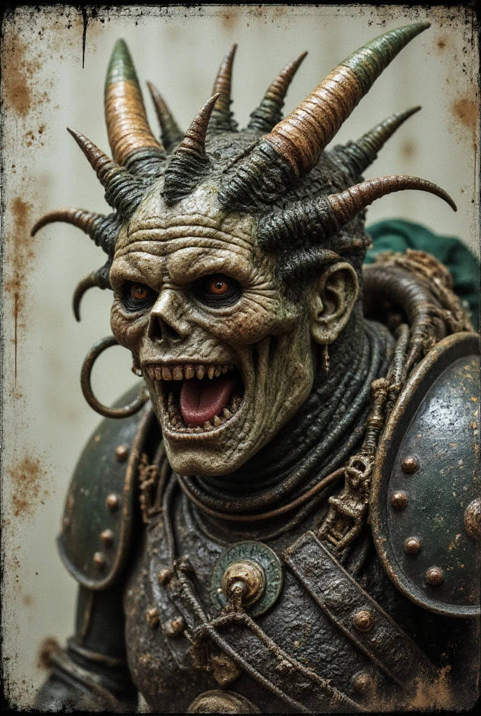 (warhammer fantasy style), gigantic (Khorne the Blood God:1.5) , looking like a (giant blood Demon:1.4), (but he's dressed as a French citizen, wearing a blue and white striped sailor shirt and handling a baguette with a beret:1.4), sitting on a throne, blood and skull throne background