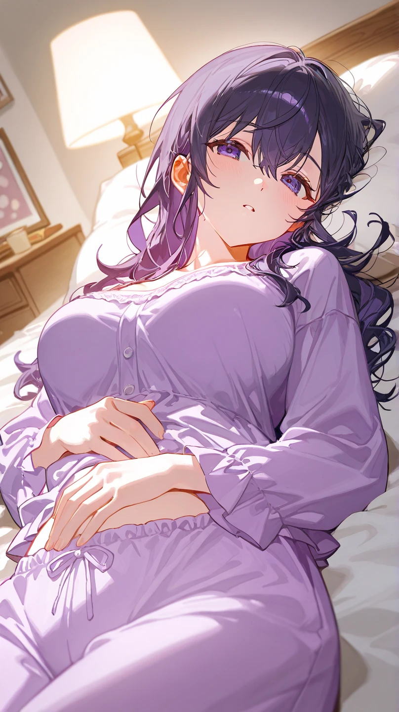 There is a man and a woman lying on a bed with hearts, , thicc, , passionate pose, , holding a prudish pose, , cottagecore!! body fitness, , sexy prudish pose gesture,
