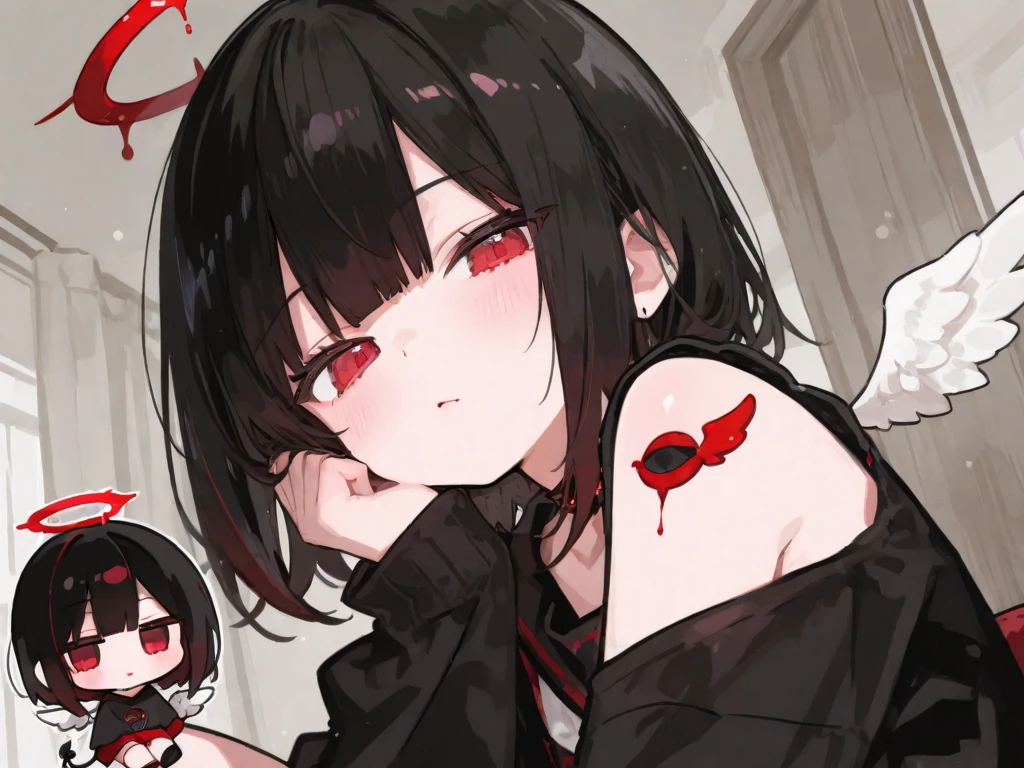 underdressing,Expression of disgust,Expression of disgust,Red Eyes,Sweat,Soaked,liquid,transparent,Cropped tops,succubus,pink