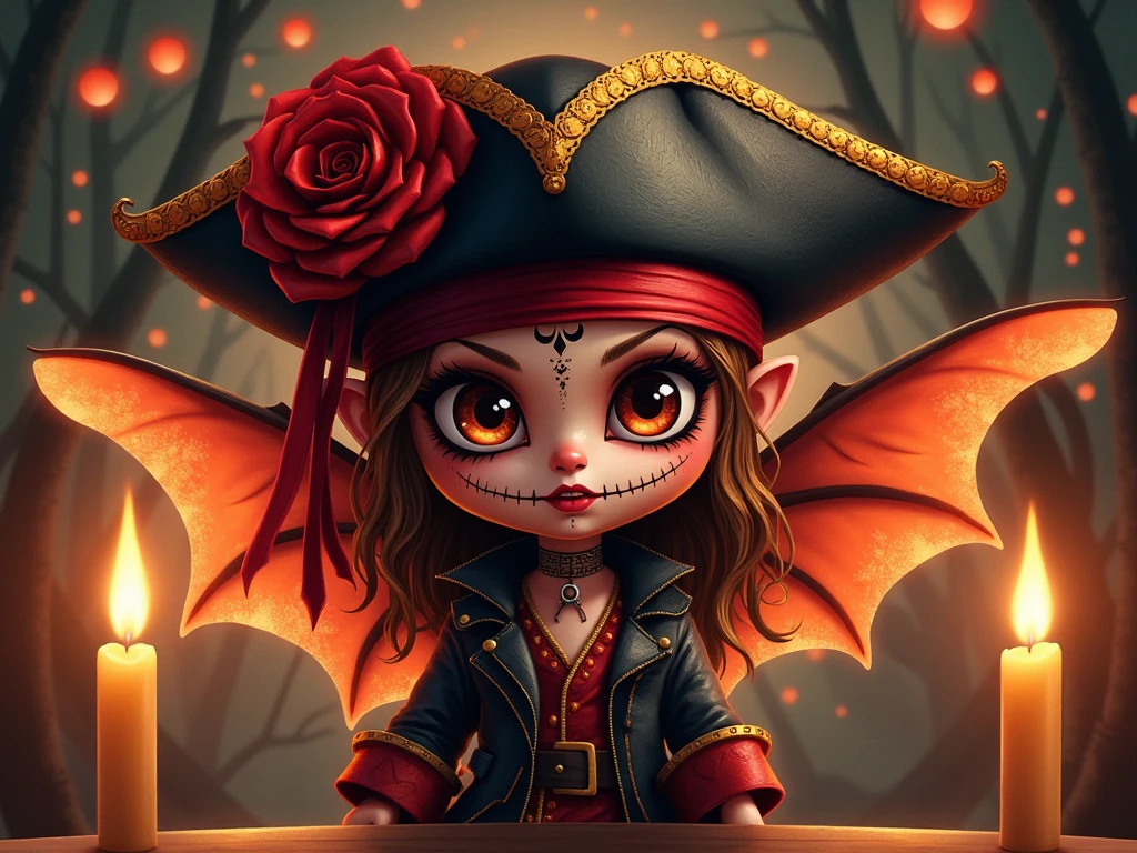 Hyperrealistic metarealism stereoscopic view, chibi winged Jack Sparrow ...
