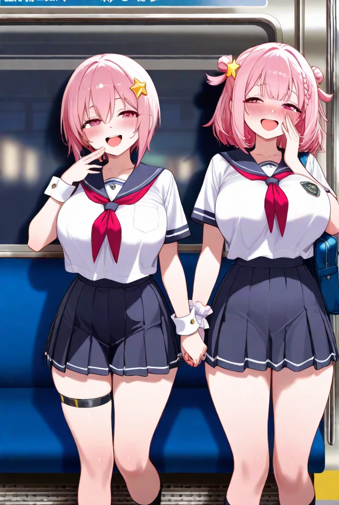 (topless:1.5),Two peopleのhigh school girl:1.9,((Two people high school girl:2)),((Two people:2)),Dynamic Angle, Perfect body, night,moonlight,Exterior lights,Gal, (Anatomically correct),masterpiece, highest quality, RAW Photos, Realistic, face,Beautiful girls, cute, Written boundary depth, High resolution, Super detailed, detailed, ighly detailedd, Extremely detailed eye and realistic student, pale and tanned skin,Two peopleで,woman,(panties), (Short-sleeved sailor uniform:1.8),Spread your legs:1.6,Wide Hips, ((Sensual;1.5)), Glamour, Big Breasts,Sunburn marks on tanned skin,Pink Hair,blonde,Platinum Hair,Brown Hair,orange,Wavy Hair,Shortcuts,Pixie Cut,Cosplay,building,intersection,stage,Pedestrian bridge,vending machine,night,深night,Blurred Background:1.2,White panties,Pink panties,Yellow panties,Black panties,GirlTwo people:2,Two people:2, high school girl,