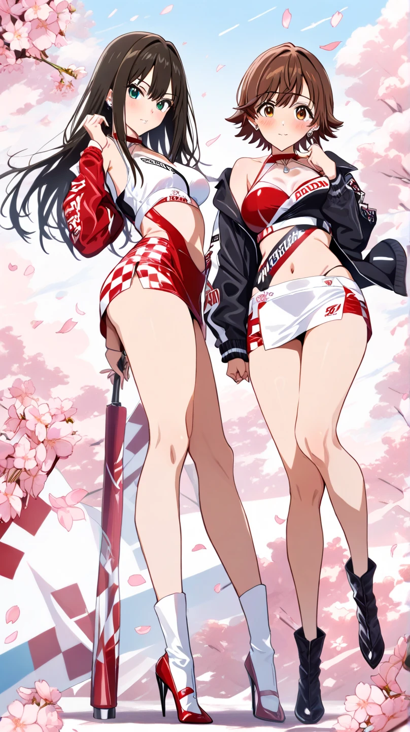 ,retro artstyle, two girls, 2girl, medium breasts , long hair, blush, lipstick, jewelry, earrings, Hot girl, baddie, mean girl, sensual, attractive, masterpiece, best quality, highly detailed, a anime girl in kimono dress ,holding sword, bare
shoulder,open kimono, evil smile, open mouth, crop top , smile, ecchi anime
style, anime girls, ecchi style, ecchi, digital anime art!!, in anime style, official artwork, visual novel cg,
beautiful anime girl, anime style 4 k, kimono pencil skirt, exposed belly, exposed navel,
exposed midriff, exposed lower belly, outdoor, japanese architecture, temple,