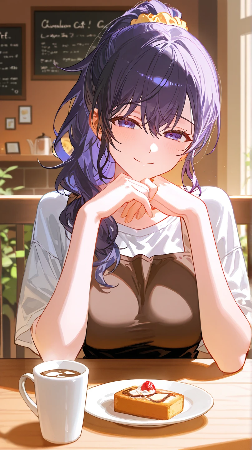 hotaru tomoe (purple eyes:1.7), dark purple-blue hair, (flat chest:1.2), leaning forward BREAK collarbone, very short apron, bare arms, bare shoulders, bare legs, teenager BREAK looking at viewer, BREAK indoors, BREAK (masterpiece:1.2), best quality, high resolution, unity 8k wallpaper, (illustration:0.8), (beautiful detailed eyes:1.6), extremely detailed face, perfect lighting, extremely detailed CG, (perfect hands, perfect anatomy),