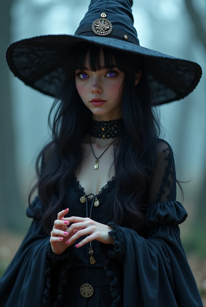 A girl with long wavy black hair,vibrant red eye, skin clear as snow, She wears secretary glasses which make her very attractive, along with a gothic crown hat, and black bunny ears. She wears a wrist-length blouse with lace details., wears a mini skirt and checkered tights, a gothic boot