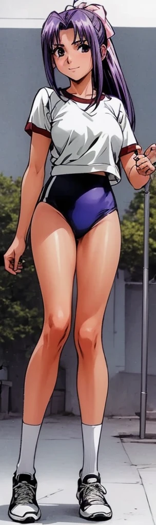 Anime man with short purple hair, Purple-eyed man, bangs, One piece swimsuit, clothing:High cut swimsuit, High legレーシングスイムウェア, Man in swimsuit, Black high leg racing swimsuit, In an animated movie, TV Anime Style, Man in a black tank suit, Official Anime, Male focus, Wearing a swimsuit, Attractive anime men, Swimsuit, Wearing a one piece swimsuit, High leg, man is a wearing a female competition swimsuit, Bare shoulders, Bare legs, (perfect male body:1.3),