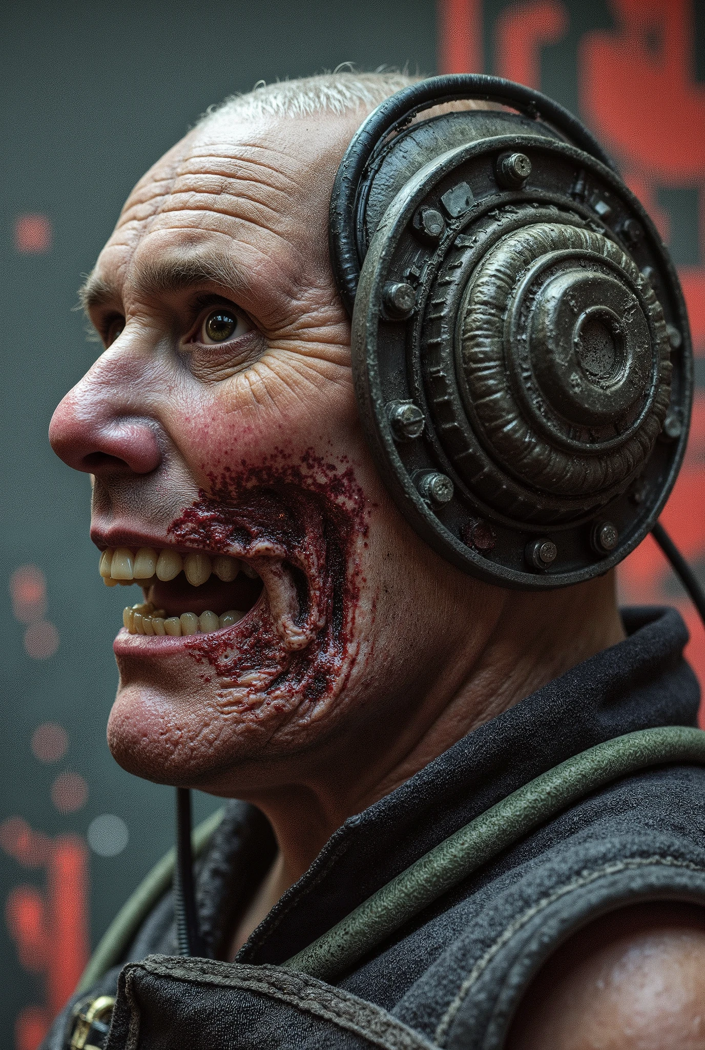 Keir the Nightmarish Mechanic 😱 , Starmer of Endless Keir, terrible teeth in a terrible jaw, glitched and double exposure and corrupted file, wires and endless braces