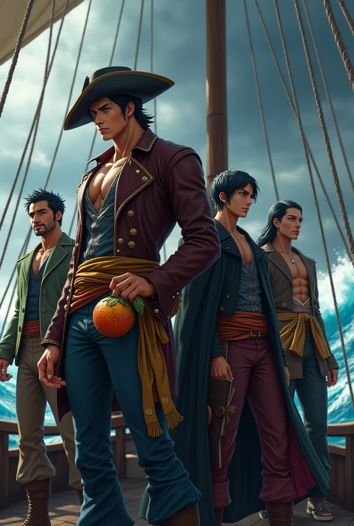 ((1 man and a group of ugly pirate NPCS - a young adult pirate boy wearing erotic pirate clothes is being stripped and sexually touched by a group of ugly group of men bastard pirates who want to fuck him)), ((gangbang)), ((yaoi hentai)),