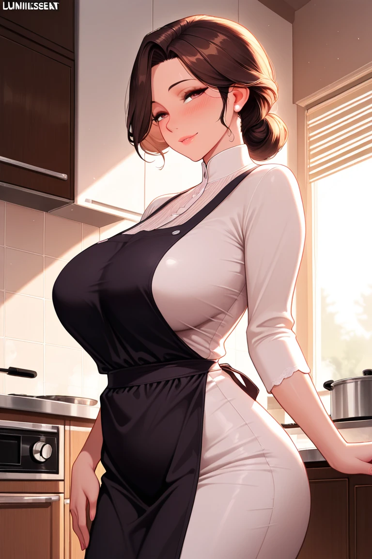 ((Masterpiece, top quality, high resolution)), ((highly detailed CG unified 8K wallpaper)), (huge stunning goddess shot, so hot and sexy, jaw dropping beauty, perfect proportions, beautiful body, slim body beauty:1.3), Food stall, kitchen car, two female waitresses wearing black aprons selling crepes, short hair, smiling, queue, looking from behind,