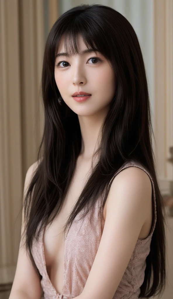 (8k, RAW Photo, Best Quality, Masterpiece:1.2), table top, Ultra Detail, Super Resolution, (Realistic, Realistic Photo:1.37), Portrait, High Detail RAW Color Photo, Professional Photo, Extremely Detailed and Beautiful, Extremely detailed, 8k wallpaper, amazing and detailed, huge file size, official art, highly detailed CG unity 8k wallpaper, highly detailed beautiful girl, highly detailed face, highly detailed eyes, highly detailed skin, highly detailed fingers, highly detailed nose, very detailed detailed mouth , perfect anatomy, highly detailed background, highly detailed clothes, 1girl, 17 year old girl, cute girl, realistic body, fair skin, glowing skin , slim body, handsome body, black hair , semilong hair, (blunt bangs:1.2), smile, cute, youthful, cute face, realistic face, delicate eyes, drooping eyes, looking at viewer, facing front, standing posture, Contraposto, dynamic lighting, (medium chest), (Perfect Body Proportions), (slender Body Proportions), (bedroom), super sexy pose, ((colorful lingerie)),