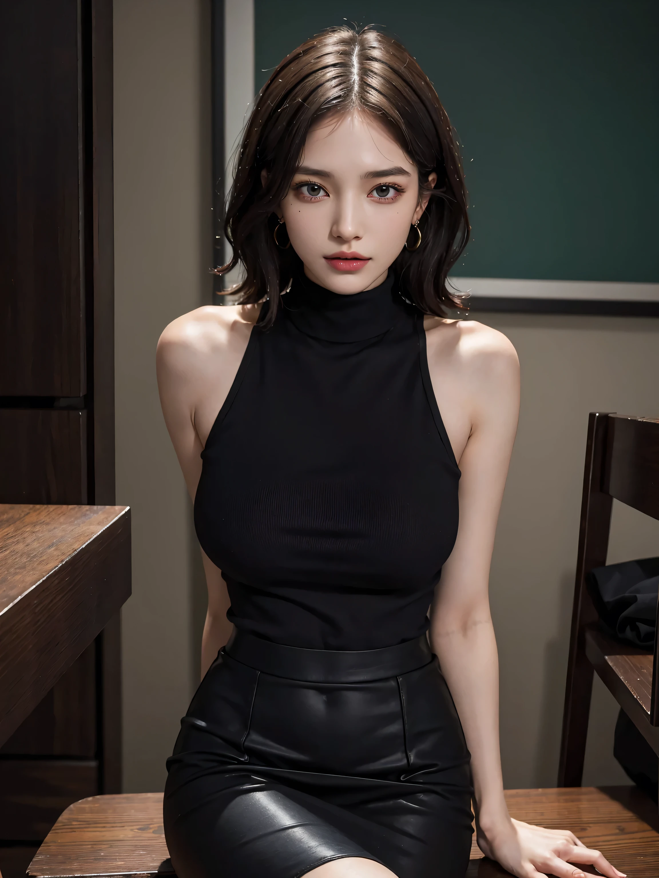 Fantasy art, photorealism, dynamic lighting, artstation, poster, volumetric lighting, very detailed faces, (official uniform: 1.4), long hair, sweater, delicate collarbone, bare shoulders, full breasts
