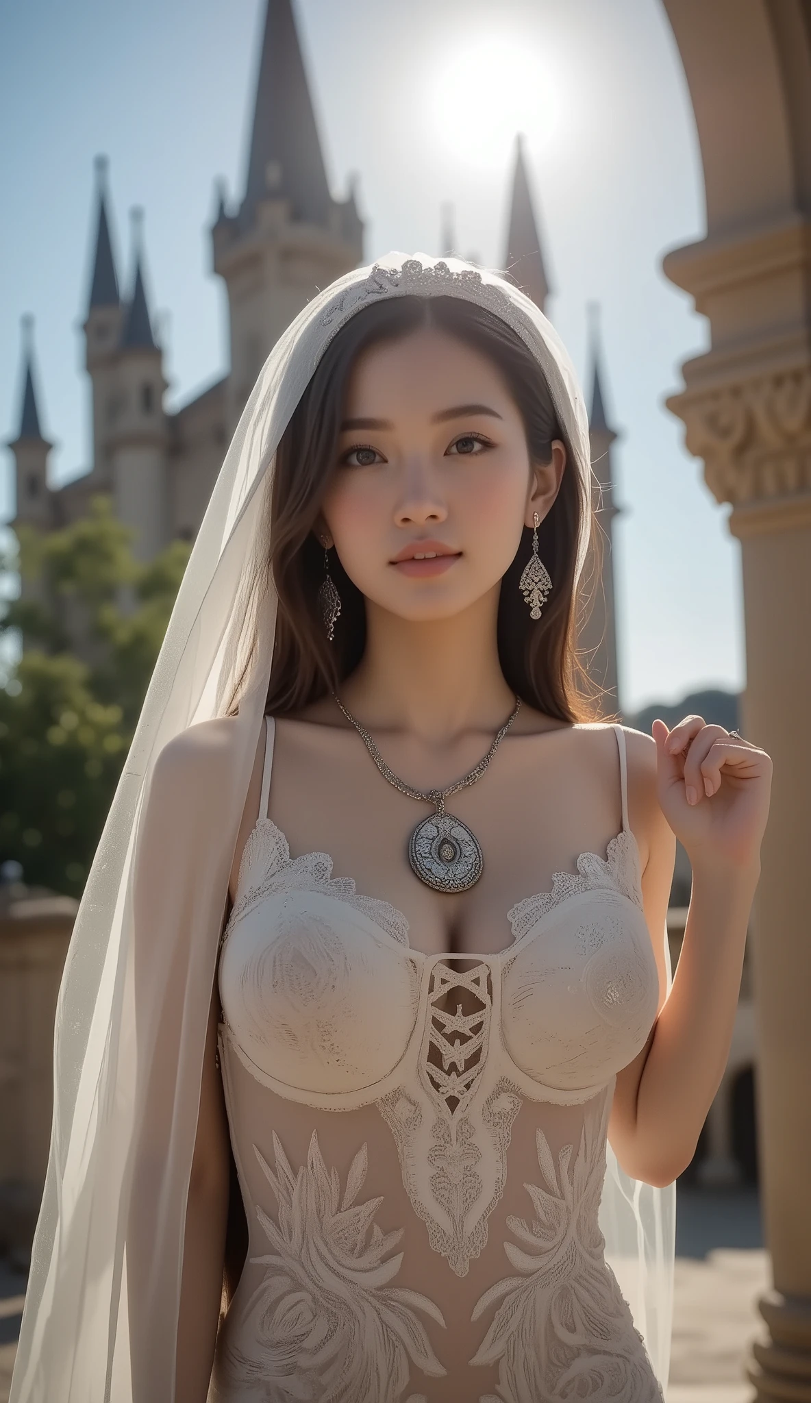Hyper realistic, Beautiful, cute Face, 18 Years old Indonesian Girl, (wearing hijab), Detailed sexy seethru light white lace kebaya dress, open breast, nude, nipples, small Rounded Breast, luxury necklace, bright Skin, Dark City Background, mid shot, upper body, Perfect Potrait, Bokeh Effect, Look at Viewer, Armpit, Perfect Eye, Perfect Hand, Perfect Finger, ((adorable:1.2)), ((masterpiece:1.1)), ((playable kiss)), (dynamic seducing pose), shy smile