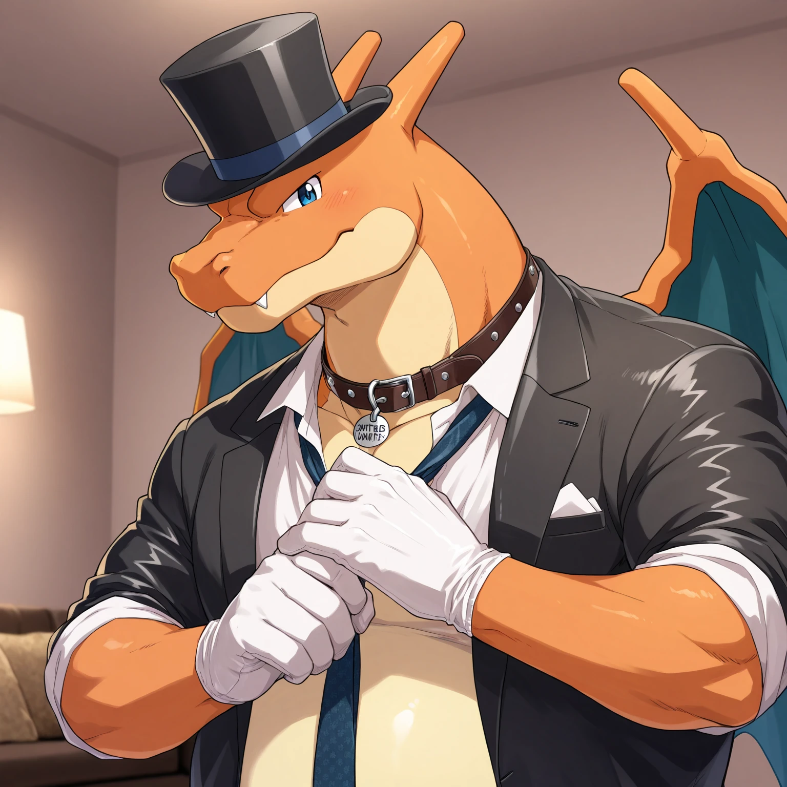 Highest quality、Sexy Lizardman, Skimpy micro underwear、Lizard head、Sweat、Embarrassing、Gay、night ball、Crotch close-up、cute、Leather Handbags、Knee-high socks、Choker of Hearts、White Breath、Licking lips、Drooling、Obscene language、Obscene pose、Sexy Dance、Pink steam、、Covered in white slime、Man wearing panties、strip、Belly button frill、Angle looking up from below、Frilled Lingerie、Magazine cover style illustration、Top hat with rabbit ears、Showman、Side view、