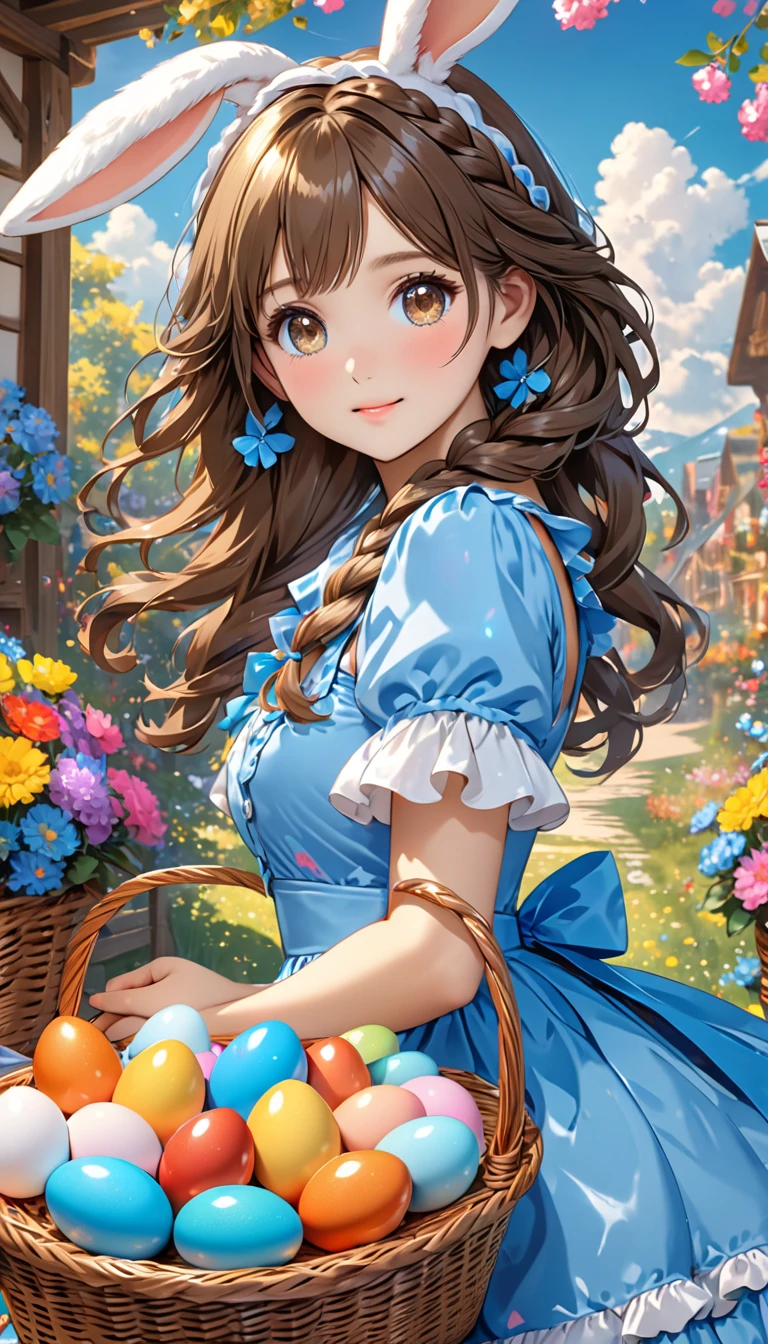 A girl holding flowers, colorful balloons floating in the sky, meadow, dancing, holding flowers, happy, happy, perfect quality, clear focus (clutter-home: 0.8), (masterpiece: 1.2) (Realistic: 1.2) (Bokeh) (Best quality) (Detailed skin: 1.3) (Intricate details) (8K) (Detail Eyes) (Sharp Focus), (Happy)