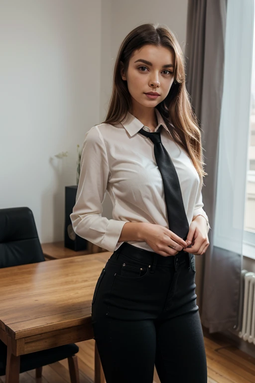 tv_Sirena_Milano_PS_V1, doubtful expression , wearing dress shirt and skirt, from above, Pentax K-1 Mark II, PA7_Human-Likeness