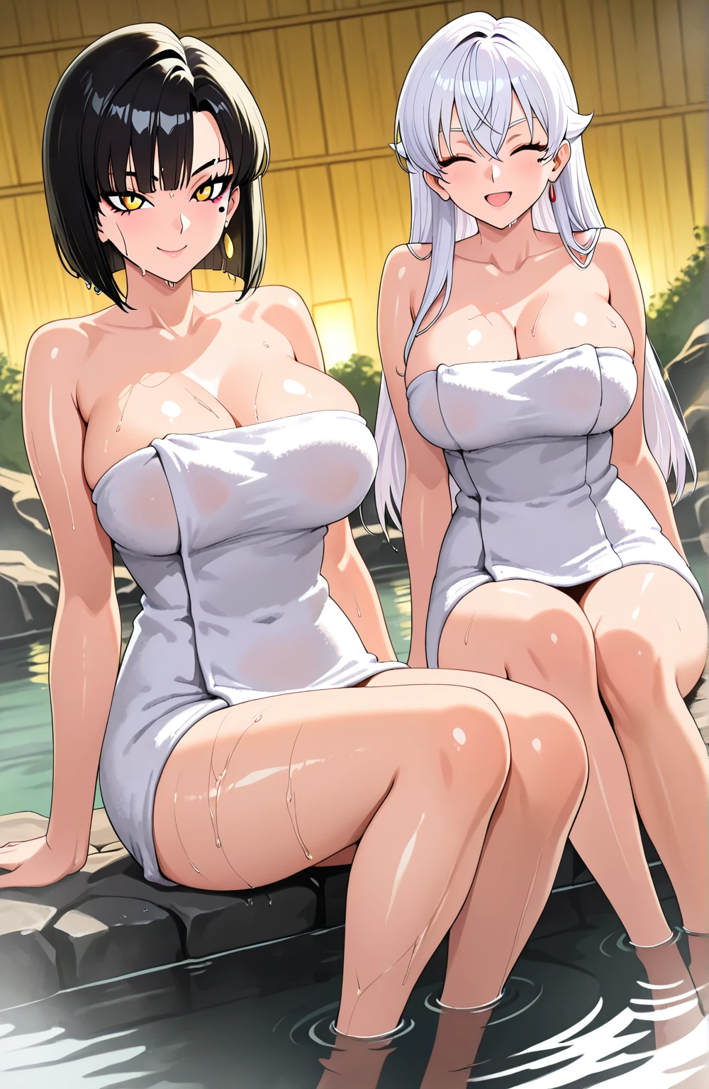 Noelle with large tits bathing in hot springs
