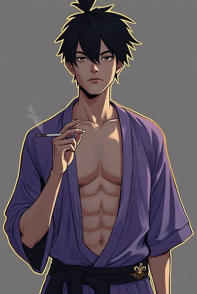 masterpiece, best quality, high quality, 1boy, solo, male focus, looking at viewer, upper body, hayakawa_aki, topknot, smoking,