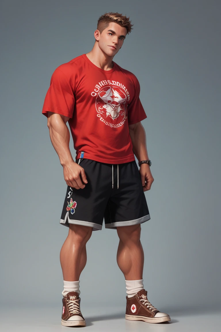 handsome muscular man, mischievous smile,