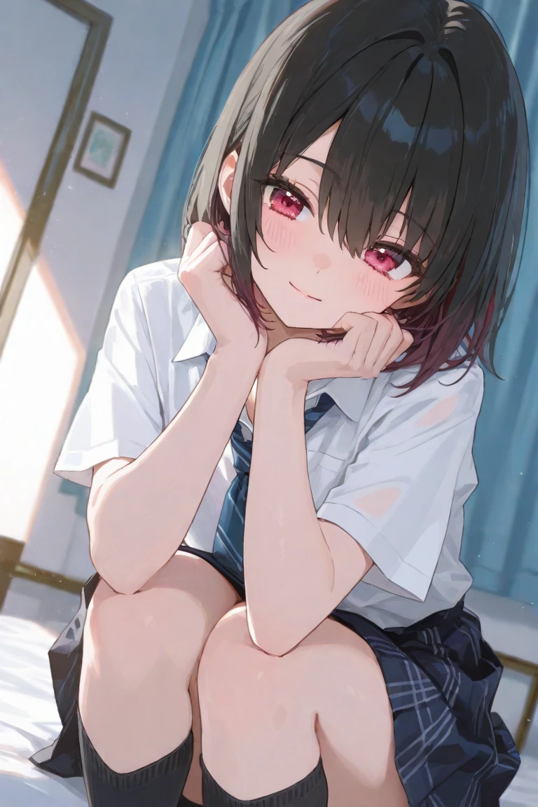score_9, score_8_up, score_7_up, source_anime, best quality, masterpiece, absurdres, highres, multiple views, break, 1girl, school girl, indoors, bedroom, break,(beautiful illustration:1.2),very high resolution, very aesthetic,(Detailed Lighting), super detailed skin, Best sexual lighting powered by famous artist, 8k,ero picture,beauty illustration,photoshop_(medium),uncensored,