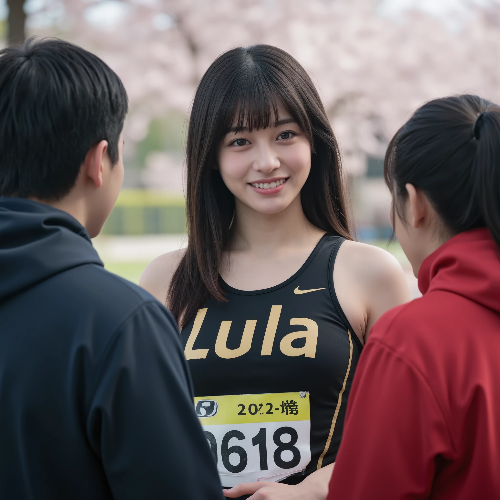 (mature adult woman wearing a leotard１By people),beautiful black hair,With bangs,(((super straight hair))),((long hair)), realistic person images in dark waters,Realism,best quality,mastepeice,top quality,Max Video Quality,highest resolution,FINE DETAILS,Beautiful detailed face,black eyes,((realistic skin)),detailed background,( Exact Upper Body),(perfect upper body),(upper body),((Realismのある肌)),(smiles),((((super big )))),((((famous manufacturers among the many athletes at the track and field stadium)))),(shorts that are wearing Lula),(((((Standing inside a track and field stadium))),((((Large breasts))),(((((that looks at me close to))))),(((((outdoor))))),(((((are seen wearing sports bras from))))),(((large size breasts))),((((Show off your beautiful stomach)))),((((highlight your upper body near the cherry blossom tree)))),