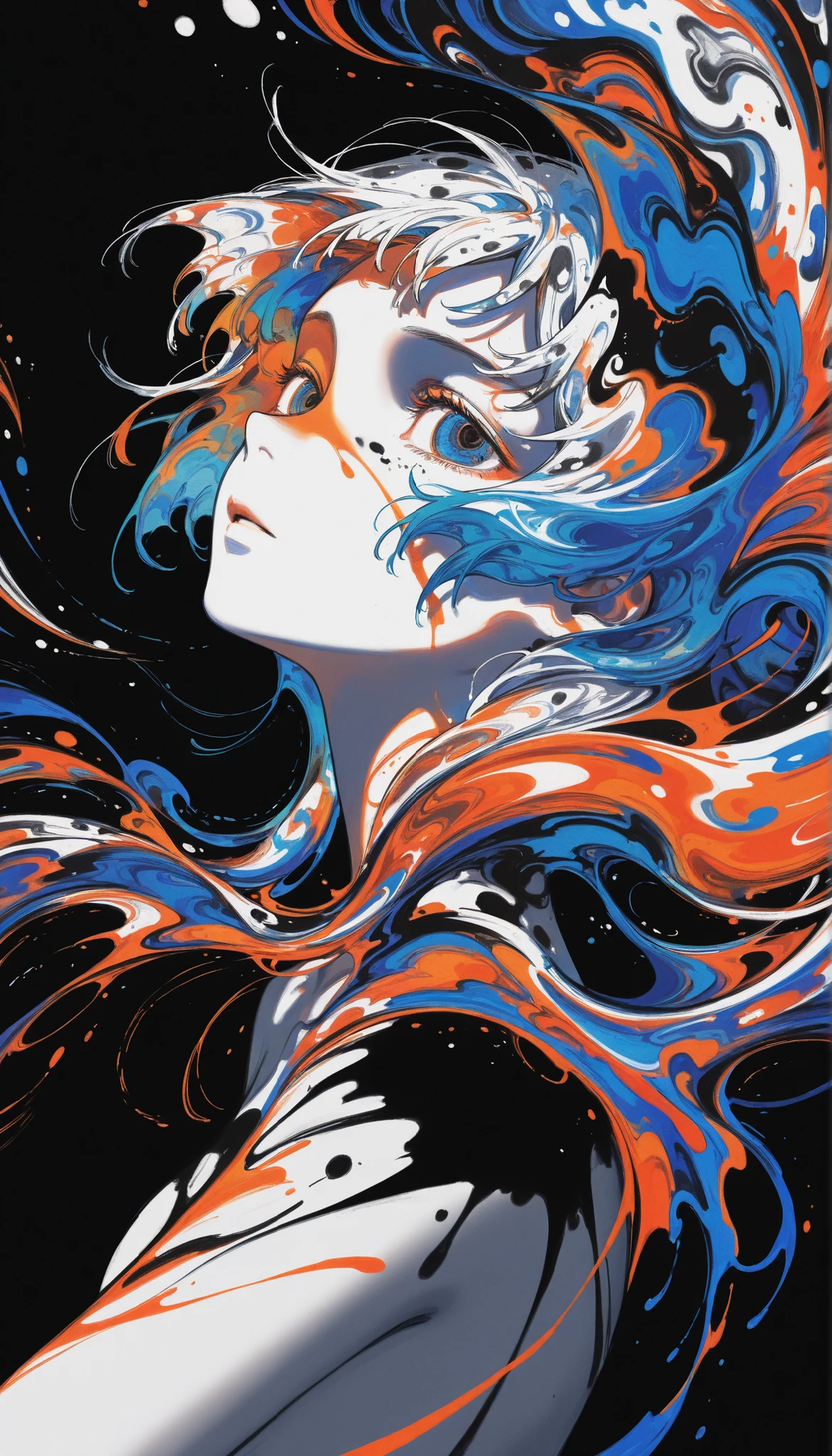 (drawing in white on black),black background,white spots,Abstract,drawing with tempera, artistic,watercolors,stained,shaded on the background