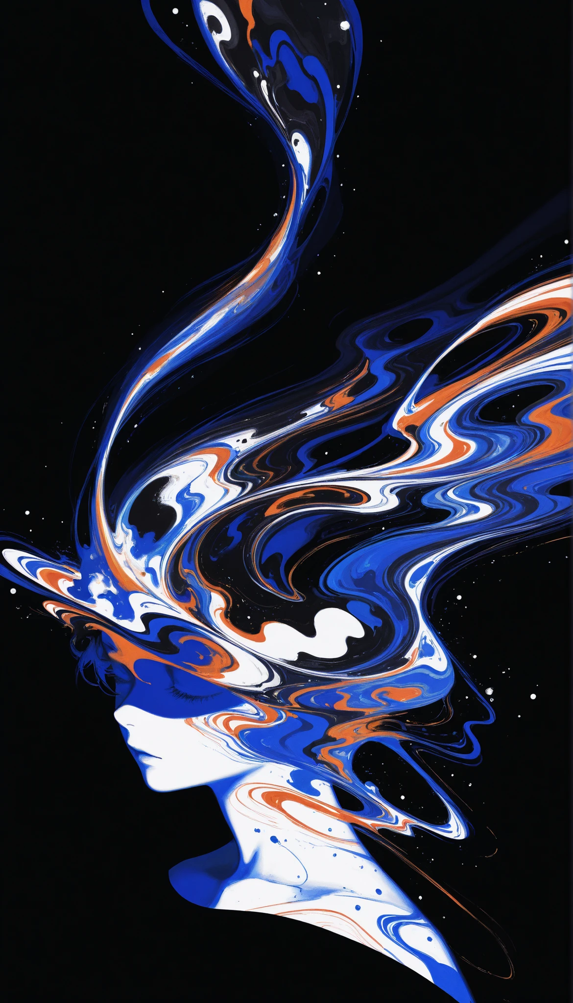 (drawing in white on black),black background,white spots,Abstract,drawing with tempera, artistic,watercolors,stained,shaded on the background,dramatic lighting