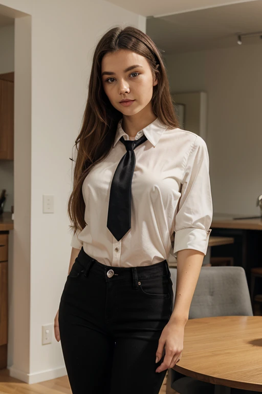 (masterpiece, best quality, highres:1.3), (photorealistic:1.4), casual photography, HDR, natural light, (anti-aliasing:1.2), elegant, soft scattered light, realistic proportions, limited palette, backlit, accent lighting, (neutral colors:1.3), cross process, cinematic lighting, coherent light, coherent shadows, light passing through hair, (abstract background:1.3), (perfect skin), (sharp), (cowboy shot:1.2),
detailed face, detailed eyes, detailed skin, (photorealistic:1.2), (intricate and beautiful:1.2), (beautiful detailed eyes:1.2), (detailed light:1.2), (soft lighting, side lighting, reflected light), gorgeous greek goddess, (pale skin:1.2), (thick\lips\), (looking at viewer), ZH_HeloiseH, solo, realistic, lips, long hair, yellow eyes, tattoo, realistic, freckles, lips, large breasts, (thick\lips\), makima\(chainsaw man\), red hair, yellow eyes, ringed eyes, braided ponytail, long sleeves, red hair, necktie, large breasts, solo, looking at viewer, thick thighs, hand on hip, pants, black pants, white shirt, braided ponytail, ringed eyes, high-waist pants, shirt, braid, shirt tucked in, black necktie, collared shirt