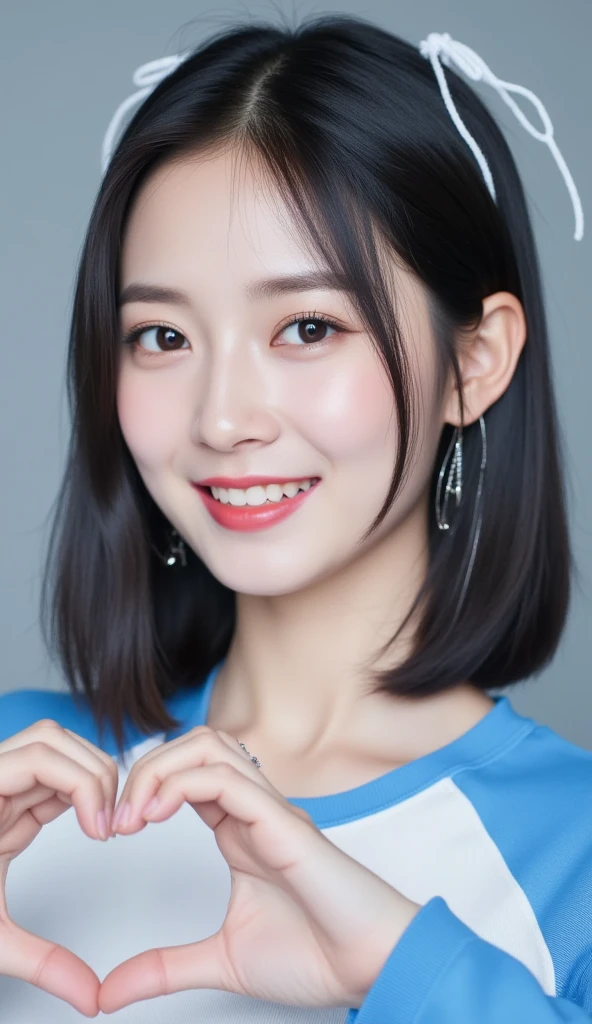 (Highest quality、Tabletop、8k、Best image quality、Award-winning works)、Cute beauty、(Bare neck:1.2)、(The perfect V-neck:1.1)、(The perfect all black V-neck long sleeve knit:1.5)、(The simplest pure black background:1.5)、(Face close-up:1.4)、(Very large breasts:1.1)、(Cleavage:1.1)、Accentuate your body lines、Beautiful and exquisite、Look at me and smile、(look straight at me:1.1)、(Perfect Makeup:1.1)、Bright lipstick、Ultra-high definition beauty face、Ultra HD Hair、Ultra HD Shining Eyes、Ultra High Resolution Perfect Teeth、Super high quality glossy lip、Accurate anatomy、Very beautiful skin、Ultra high resolution and beautiful, Glowing Skin、An elegant upright posture when viewed from the front