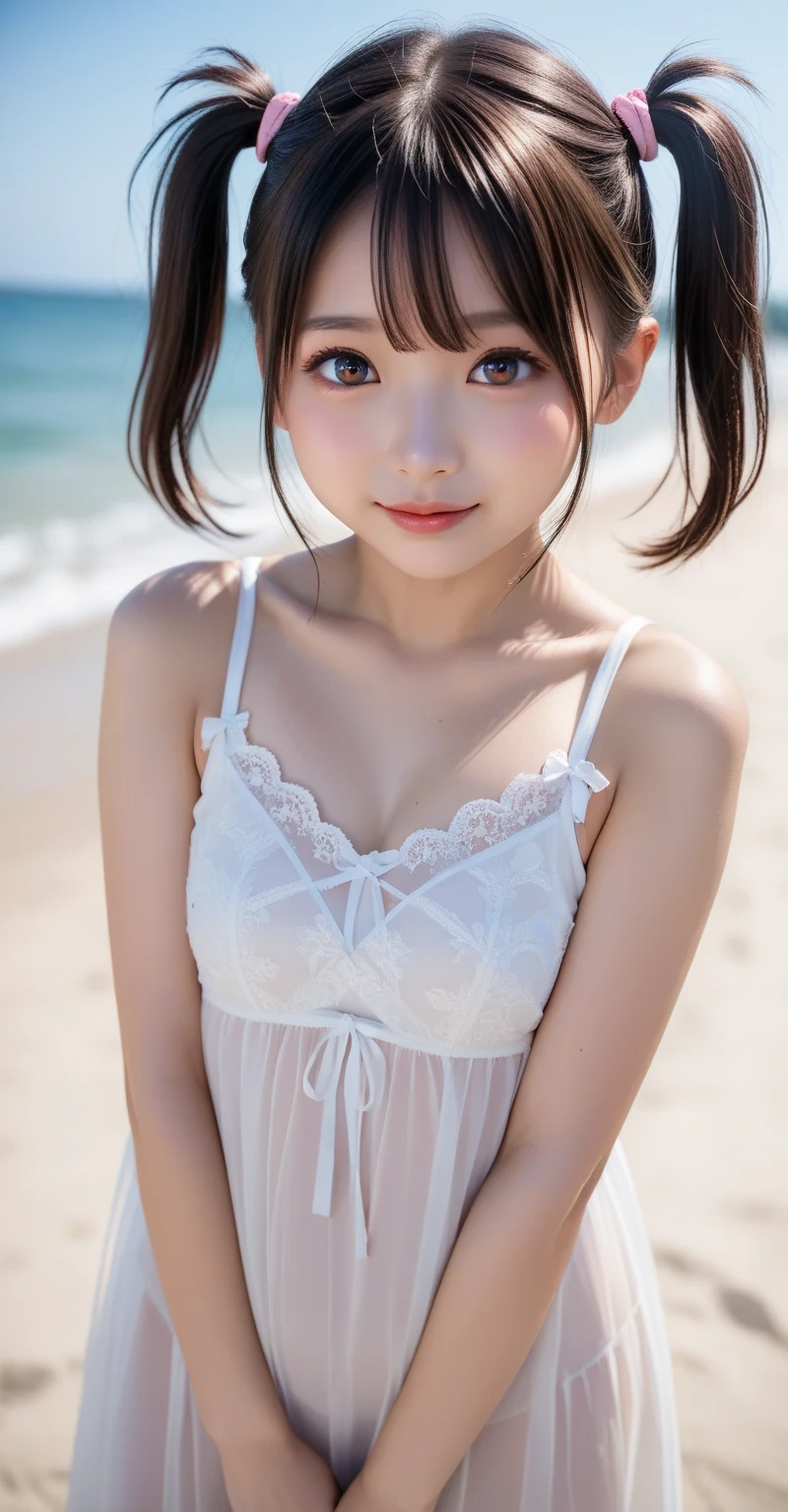 (masterpiece:1.3), (Best Quality:1.3), (Ultra-detailed:1.2), ((kawaii)), Cute, (lovely), ((sexy)), ((Extremely detailed)), 4K, (8K), Best Quality, (Beautiful), Illustration, anime style, (bold line:1.2), Gradation, looking at viewer, //, (bent down:1.1), (arms behind back), //, a cute girl, 1girl, (solo:1.2), gleaming skin, //, (flat nude chested), (Perfect eyes:1.2), (Perfect iris:1.2), //, bob cut hair style darkblue hair color, (beautiful eyes) //, (half closed eyes:1.3), (sexual expression:1.2), Fascinated expression, smile, (blush:1.2), //, modern city bacground, sit on rock, skirt, twin tails, muscle girl, hard abs, nude, detailed vagina, maid dress