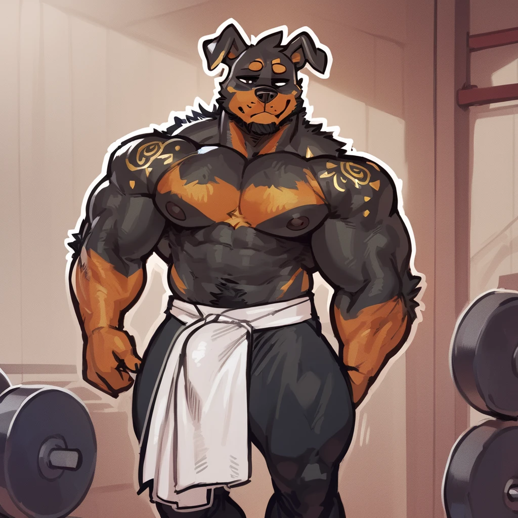 Solo, male (((dobermann, muscular, black fur, black body, black fur, black nose, brown eyes, flustered expression, blush, ear piercing, ear ring, golden collar, underwear, white underwear, bulge))) standing, 5 fingers ((focus eyes, focus pupils, focus black body, focus black fur, focus 5 fingers, focus golden collar, focus underwear)) adult character, by darkgem, by mystikfox61, by glitter trap boy