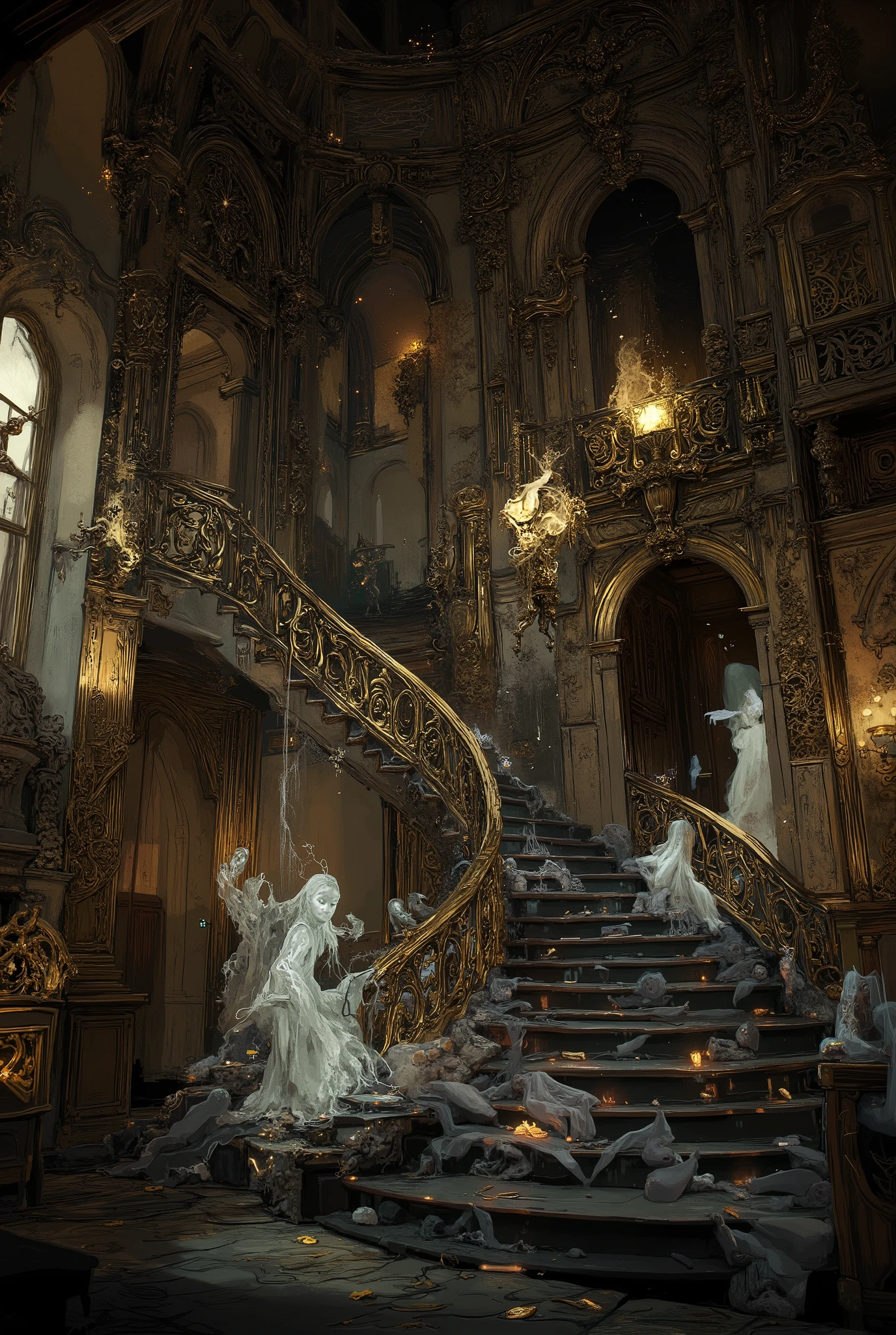 luxury castle interior, haunted