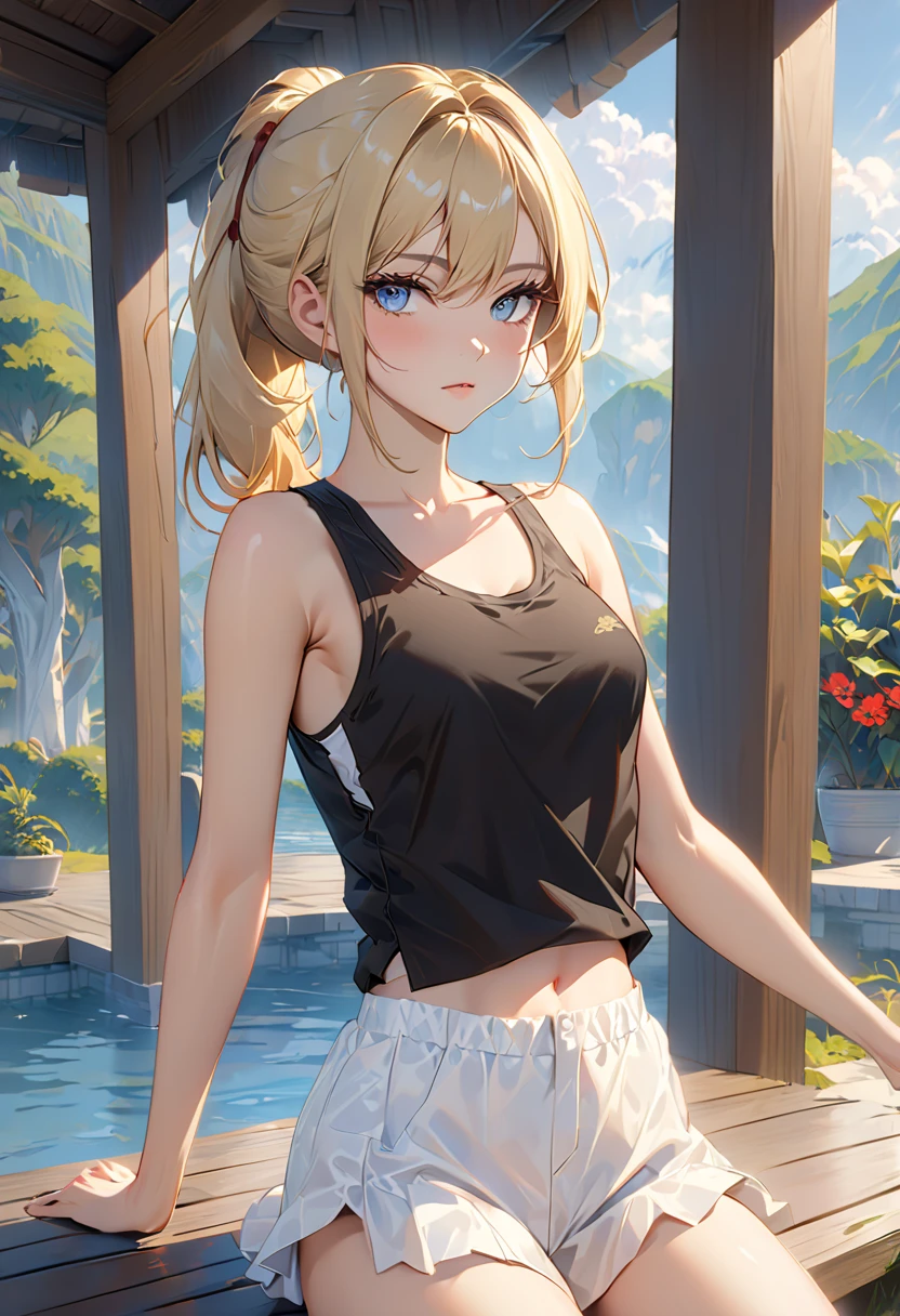 girl, Sweat, vapor, Medium chest, shy, detailed hands, looking at the viewer, Sexy expression
