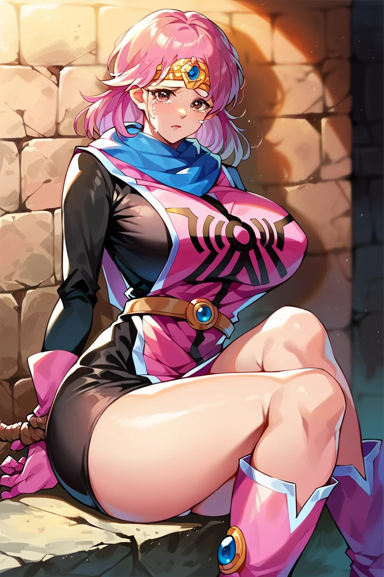 (1 girl:1.9)、(pink clothes:1.2)、(Dragon Quest Ma'am: 1.7), (expose the nipples:1.6)、 (exposed pussy:1.8),(spread legs:1.7)、(cum in breast;1.4) , ((highest quality, 8K, masterpiece:1.3)), detailed eye, look at the camera, ((stage lighting:1.2)), 1 girl,slim,(professional photographer) , brown eyes, (pink hair、bun hair:1.4), looking at the viewer、Looking down a little、closed mouth、blush、16 years old、red cheeks、(in town:1.4)