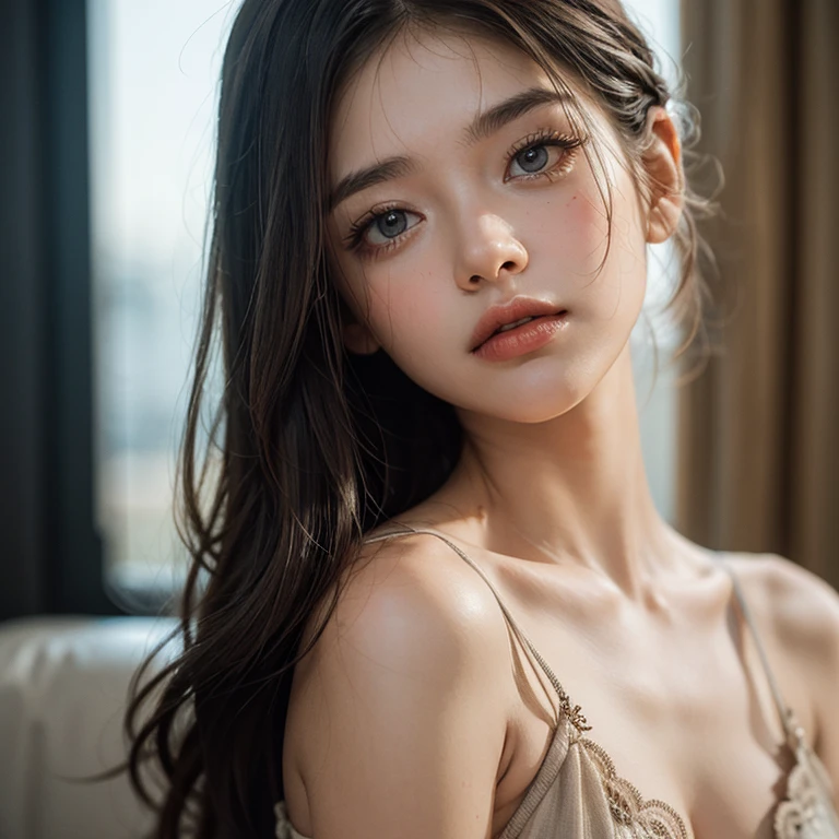 ((Highest quality)), ((masterpiece)), (detailed), One girl, nude,, panty shot,((flat chest:1.4)), (stare at viewer with stern eyes:1.5),(bitting own lip:1.1),(angry:0.9),nose blush,(shamefull:1.2), surprised, Beautiful Korean Women, Beautiful young Korean woman, Young and adorable Korean face, Gorgeous Young Korean Woman, Korean Girls, Girl cute beautiful face, Portraits of Korean female idols, Young and pretty Asian face, Cute natural anime face,Asian pretty face,((glistening eyes)),((glistening eyes )),((large eyes)),(( pretty eyes)) ,(detailed),Perfect Face,((One girl)), ((clear eyes)),((show off nipple))