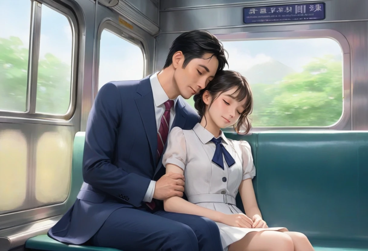 Under the night, Handsome guy driving in summer suit,Junior high school student Loli kisses in the car in a summer school uniform Handsome guy puts his hand on Lori's chest,Loli put her hands on her brother's chest and wore cool clothes