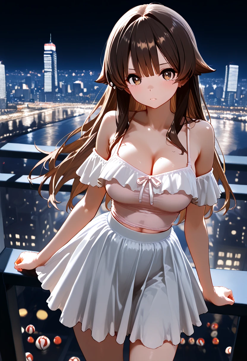 Misaka Mikoto, Evening Dress, Night view, Beauty, uhd, retina, masterpiece, ccurate, anatomically correct, textured skin, super detail, high details, high quality, best quality, highres, 4K