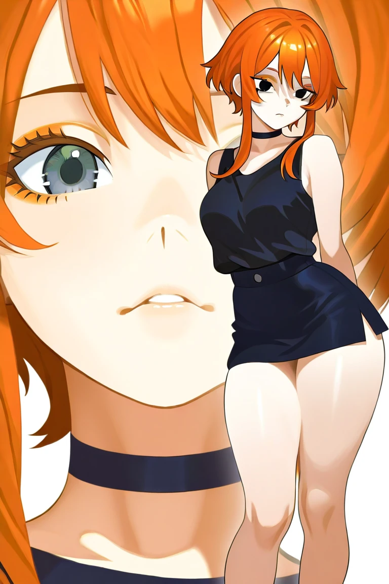 a masterpiece cartoon of a girl posing, masterpiece, best quality, studio quality, full body, red hair, heart pupils, one piece