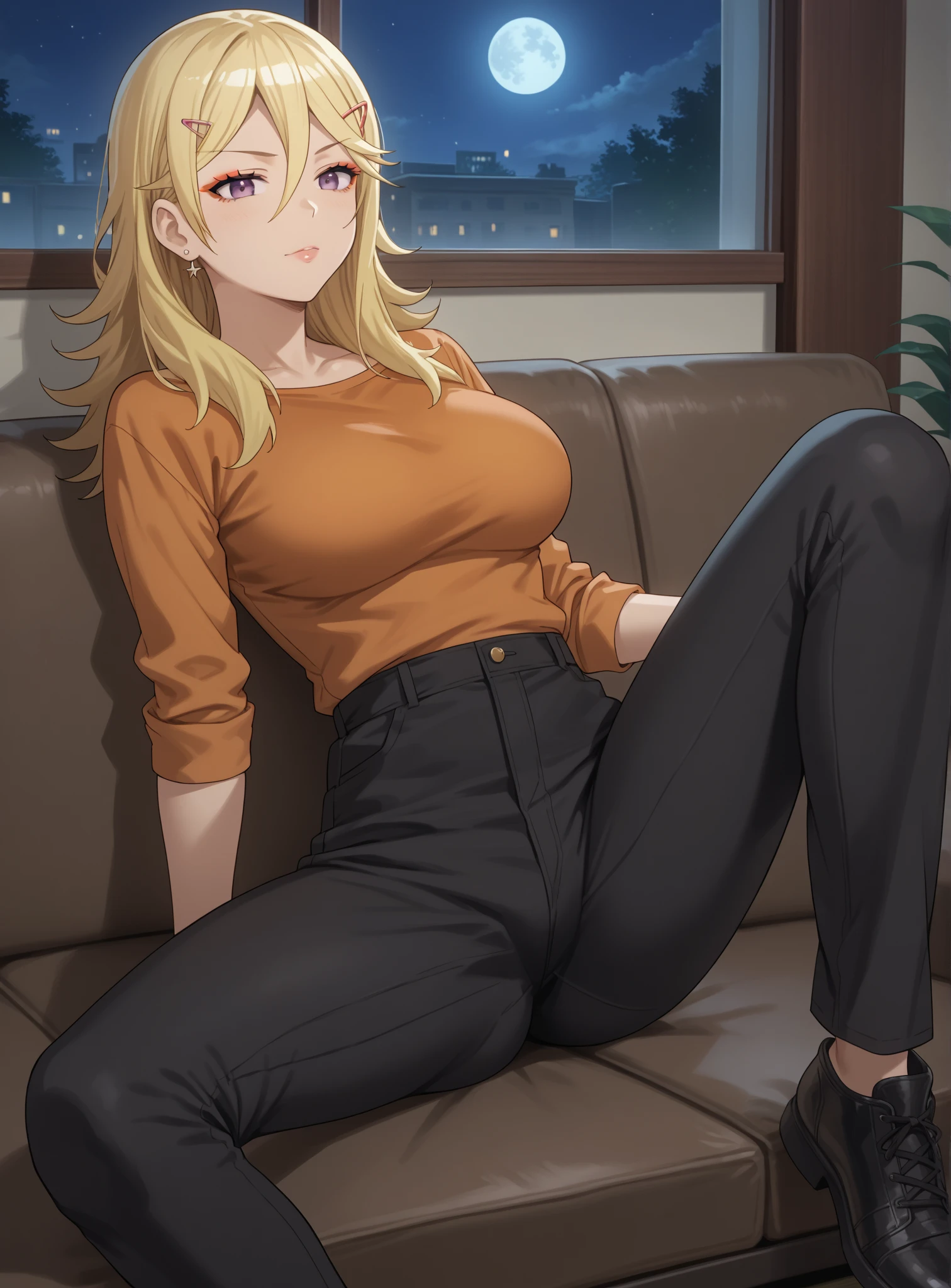 masterpiece, best quality, AngelicaV4, 1girl, solo, ((black sweater, black pants, ankle boots)), crossed legs, sitting, night, indoors, castle, high detail, <lora:AngelicaV4:1>