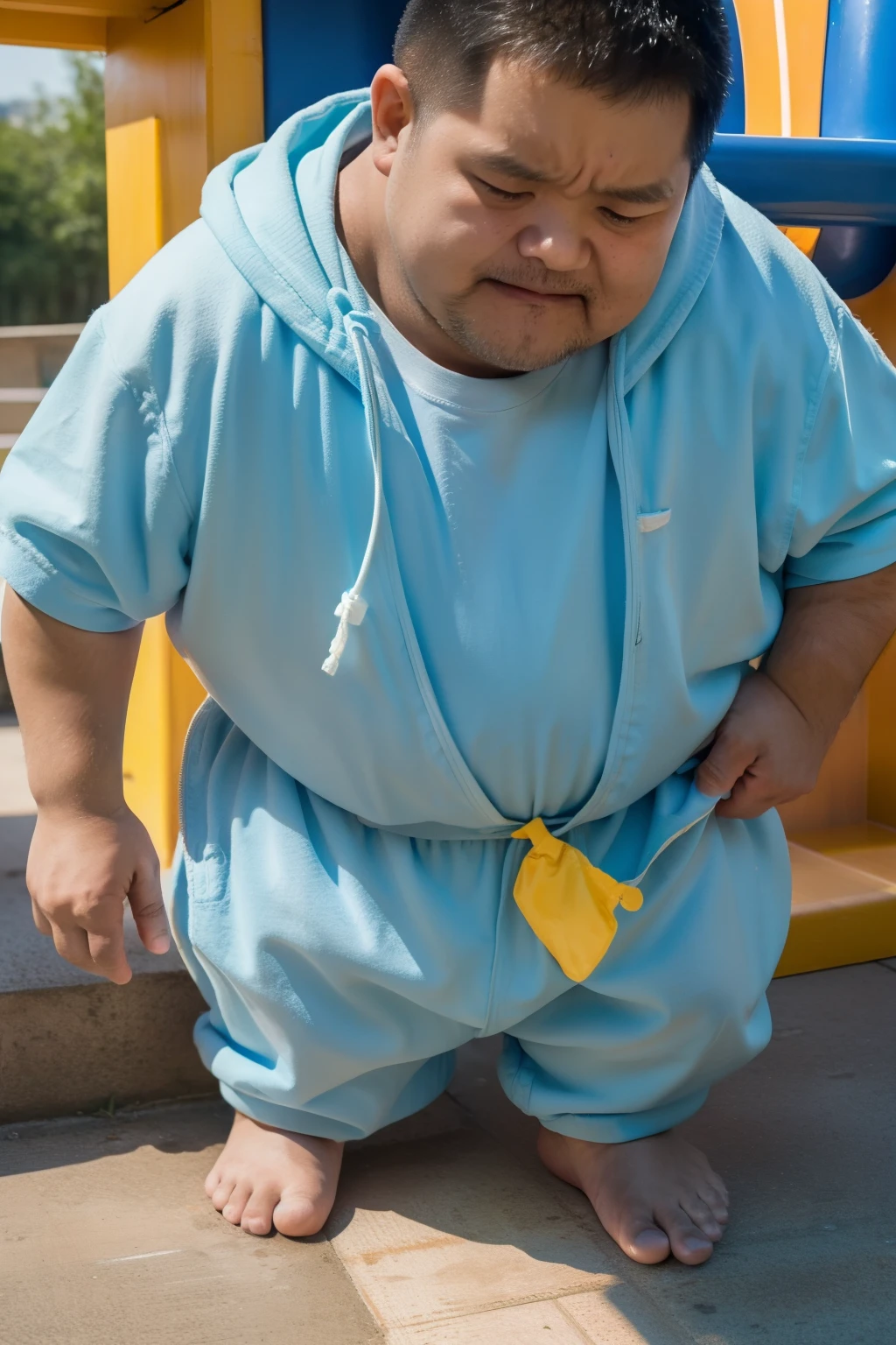 Very fat ??? girl , obese , age 10 years , very fat body , in underground prison ,face excited , full body