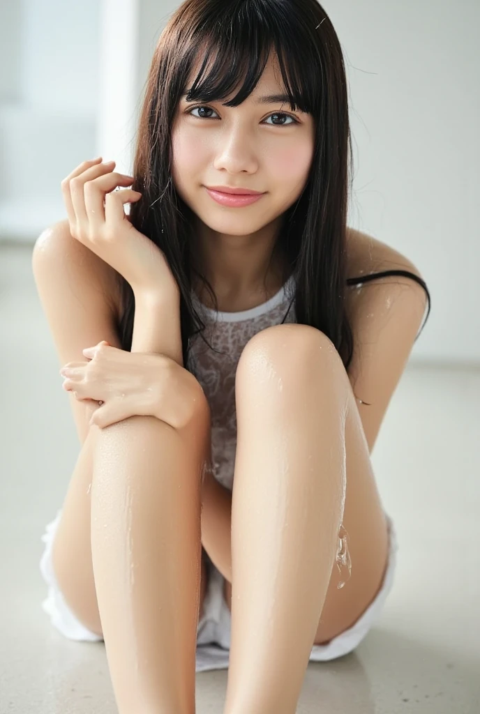 whole body, Highest quality, Realistic, Very detailed, finely, High resolution, 8k wallpaper, 1. Beautiful woman,, light brown, Shaggy hair, Wear a business suit, Sharp focus, Perfect dynamic composition, Beautiful and detailed, Thin Hair, Detailed Realistic skin texture, smile, Close-up portrait, Model body type,Cleavage、筋肉質で長くBeautiful legs、Beautiful feet、Super mini tight skirt、Sit on a chair、thin black pantyhose、({Her white panties are visible under her navy pleated skirt. .)、break,(Her white panties are very visible)、I can see the toes of her high heels、Perfect Style、Perfect long legs、Beautiful legs、healthy and long legs、Poses that accentuate the legs、Perfect composition,Sexy poses showing crotch、