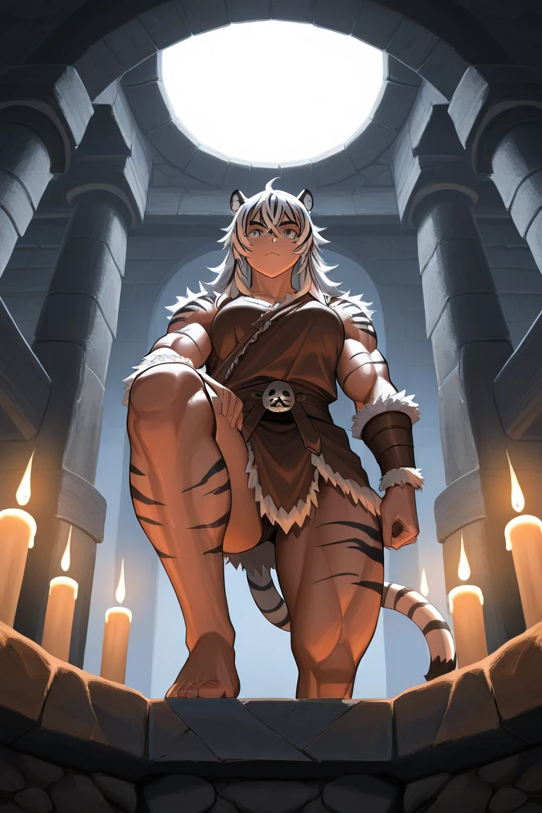 (hyperrealistic), (illustration), (high resolution), (8K), (extremely detailed), (best illustration), (beautiful detailed eyeest quality), (ultra-detailed), (masterpiece), (wallpaper), (detailed face), solo 1 girl, white wavy hair, korean, heterochromic eyes, small moles under the eyes, loose white shirt, yoga pants, big breasts, long legs, tight abs, camel toes, dynamic pose